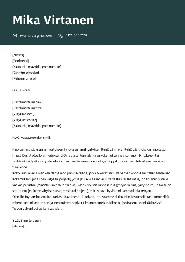 Saatekirje pohja, työhakemus pohja