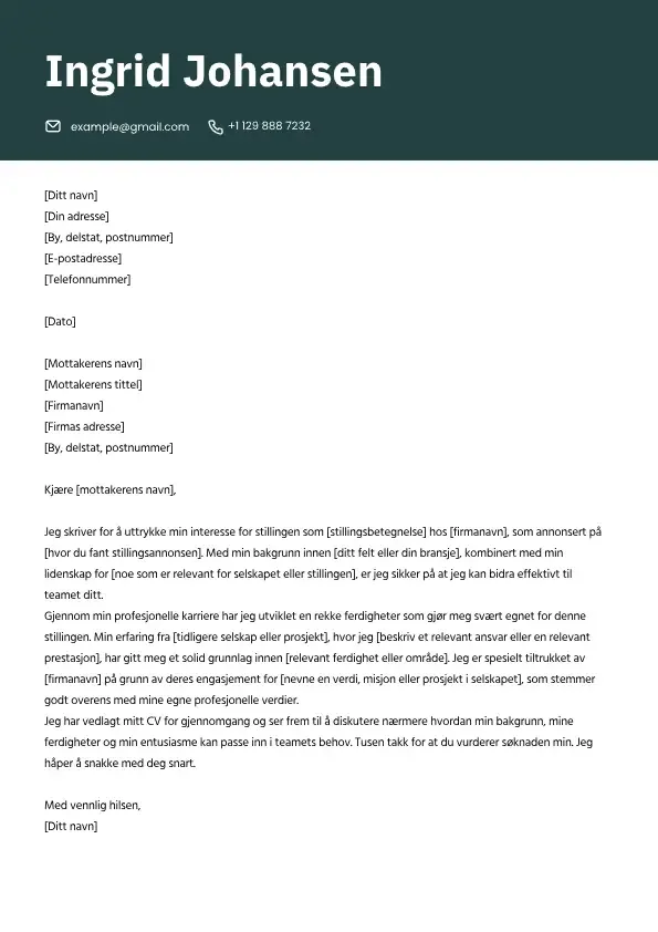 Profesjonell mal for søknadsbrev til jobbsøknad