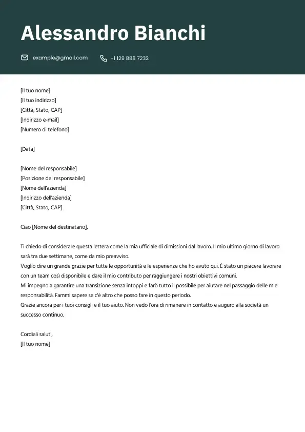 Lettera di dimissioni