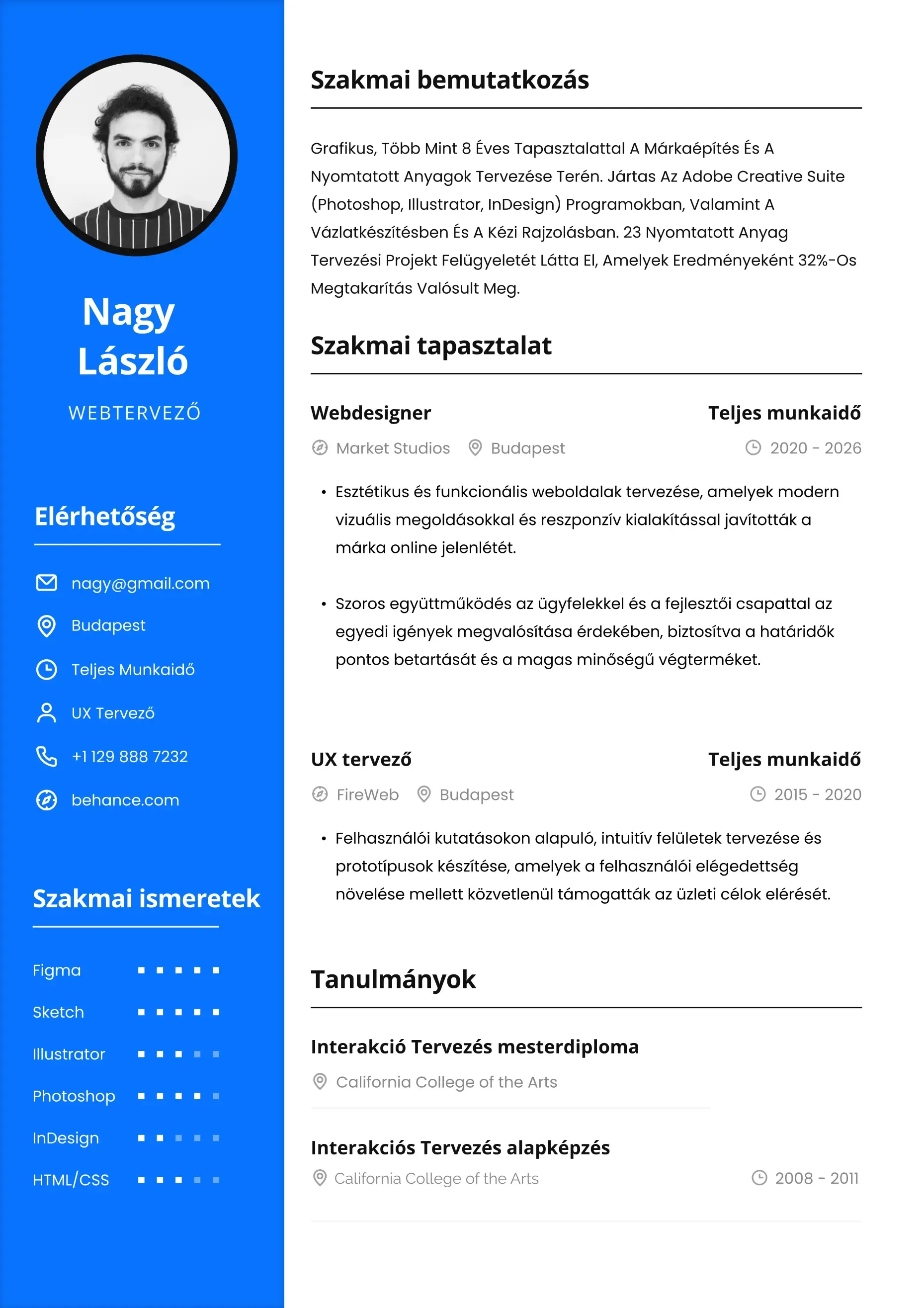 AI alapú önéletrajz készítő által létrehozott professzionális CV sablon