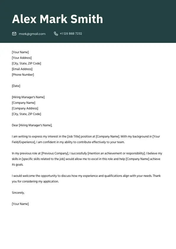 Cover letter template