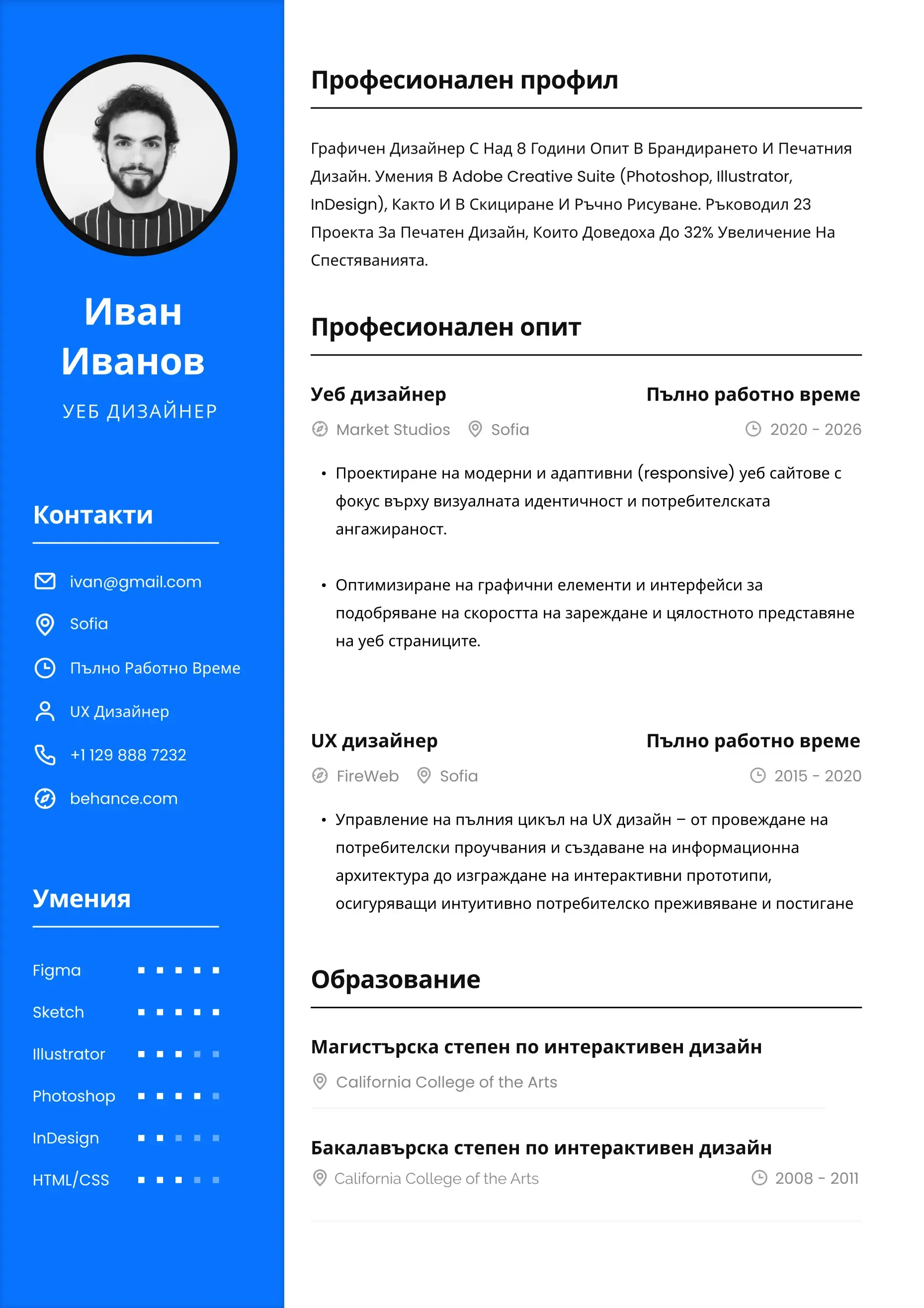 Професионален CV шаблон за кандидатстване за работа