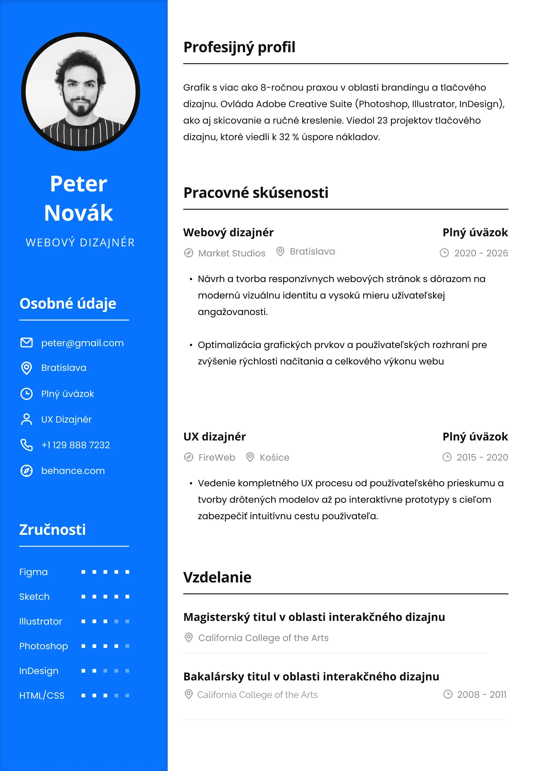 Profesionálna CV šablóna pre zamestnanie