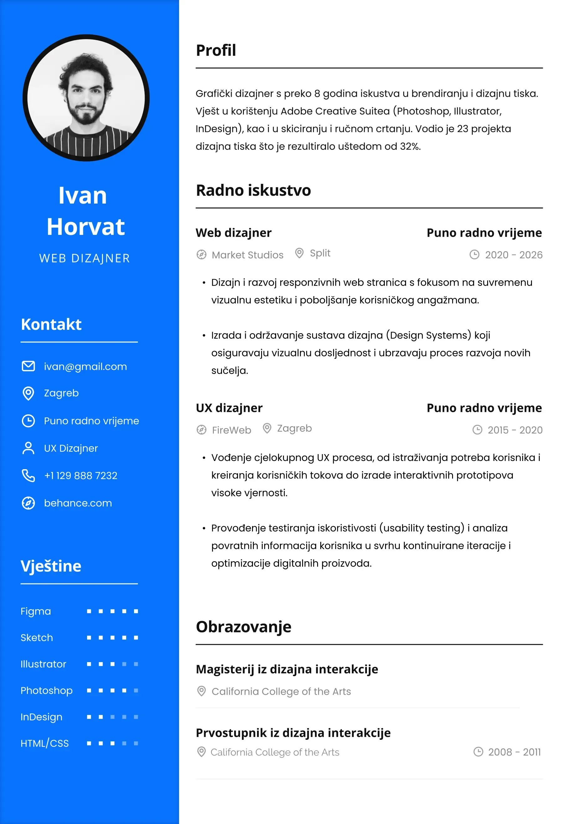 Profesionalni CV predložak za prijavu na posao