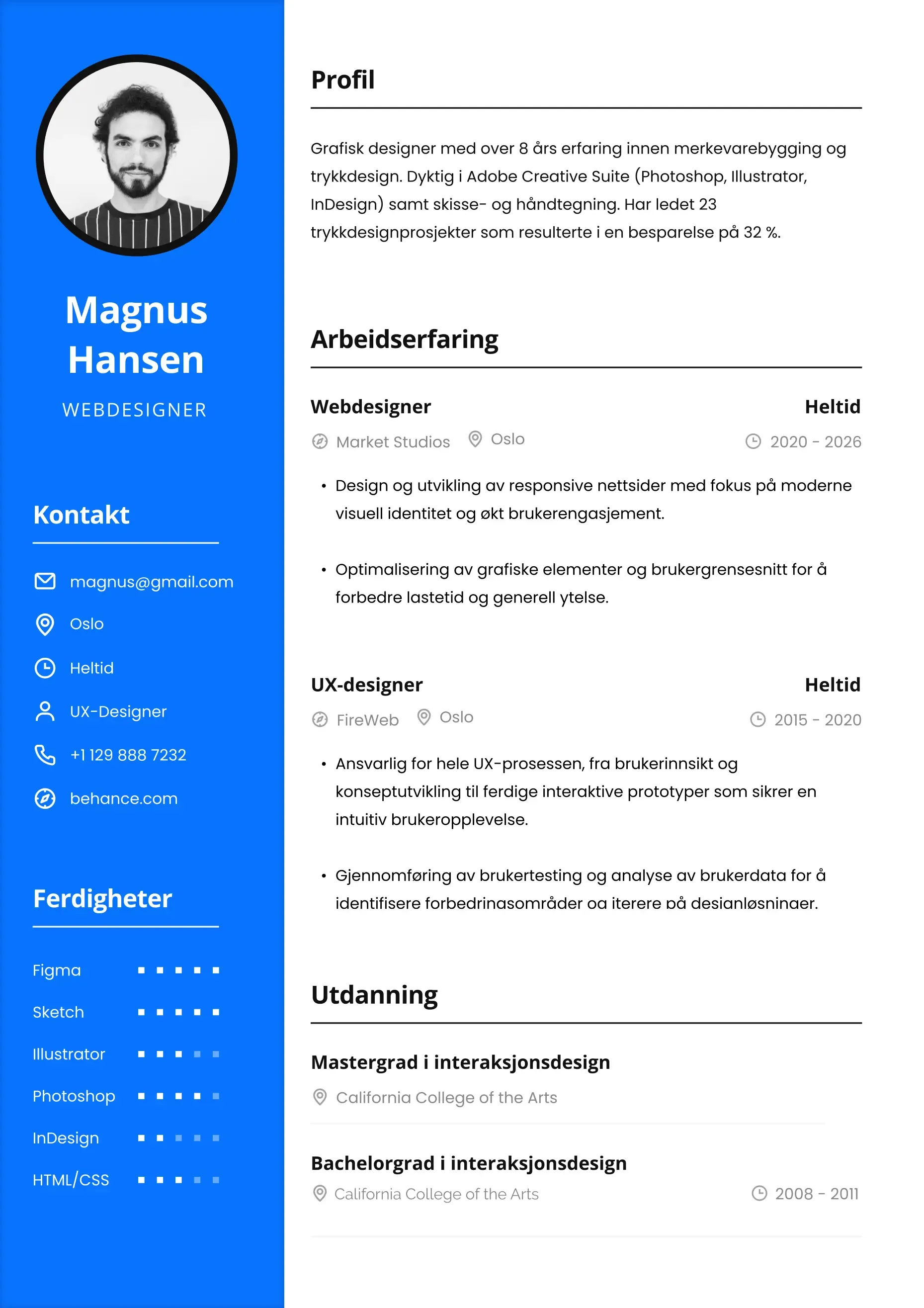 Profesjonell CV mal for jobbsøknad