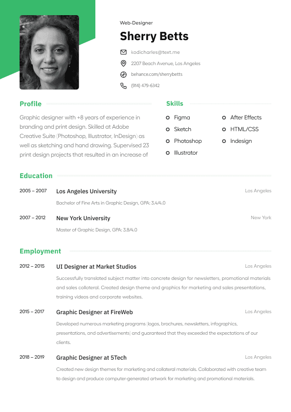 Professional CV template with photo