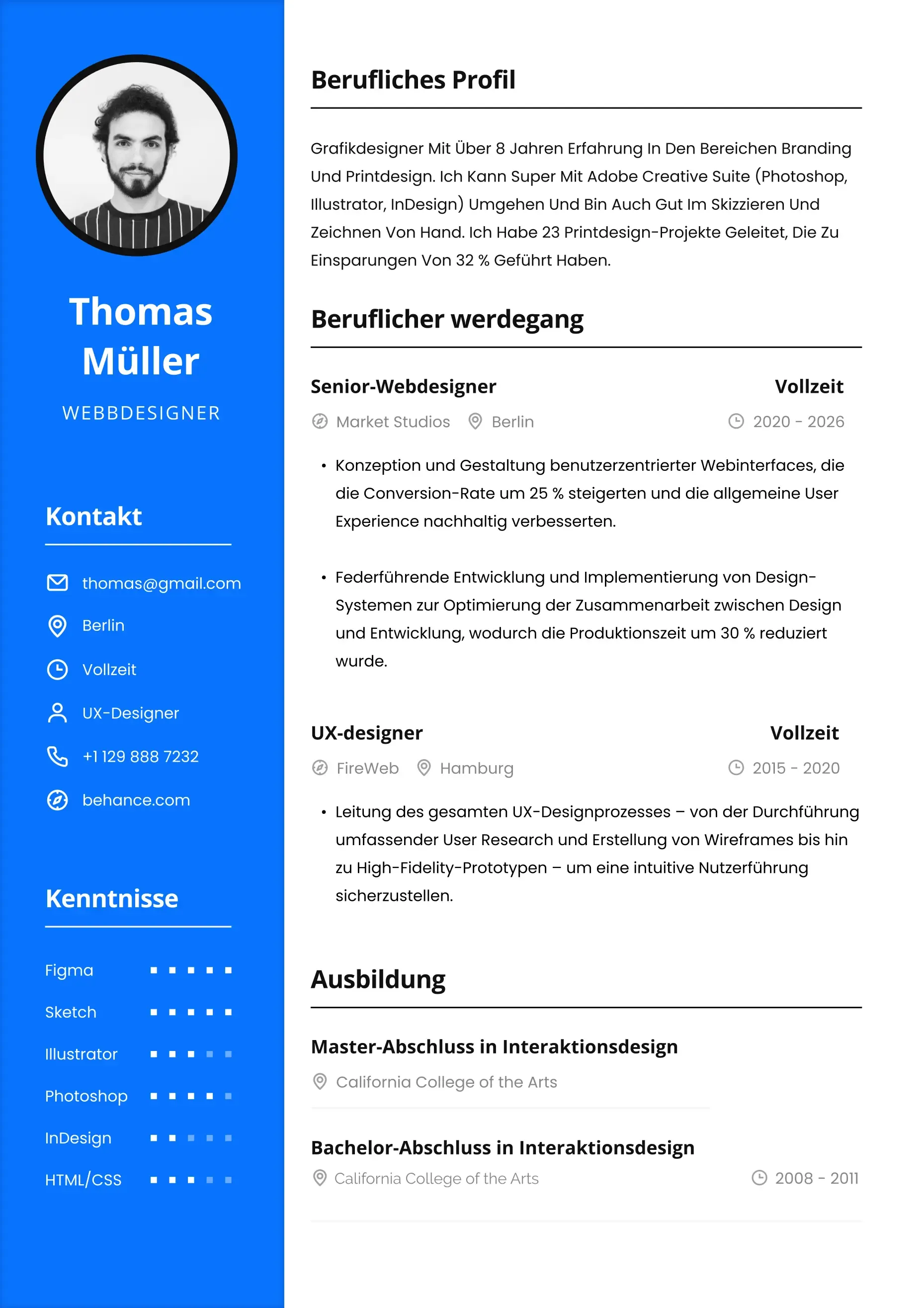 Professionelle Lebenslauf-Vorlage, erstellt mit KI