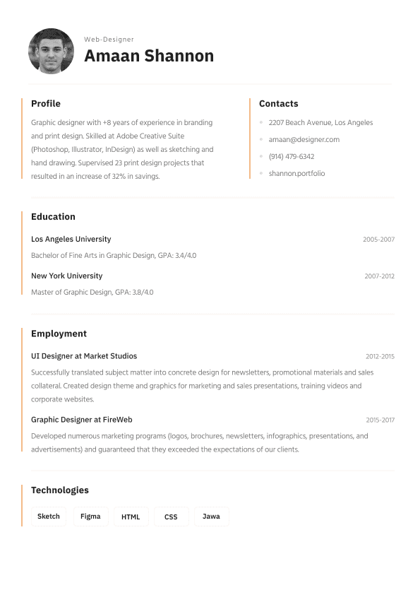 Traditional CV template