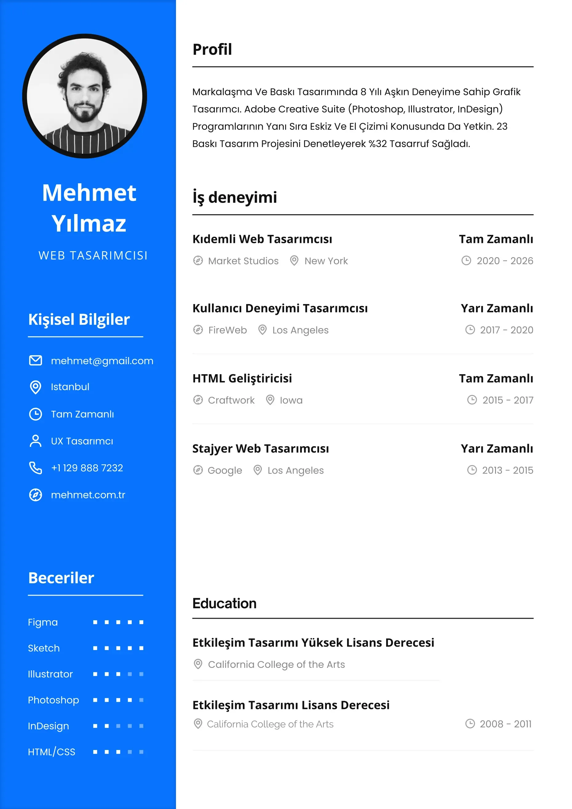Yapay zekâ ile oluşturulmuş profesyonel CV örneği