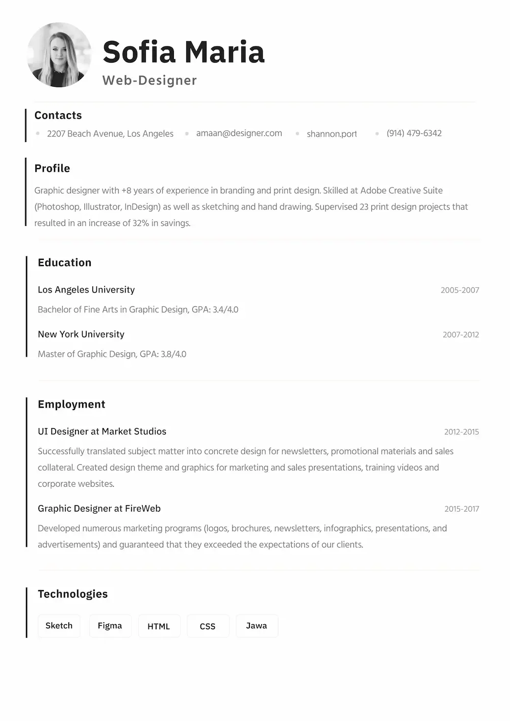 Simple CV template