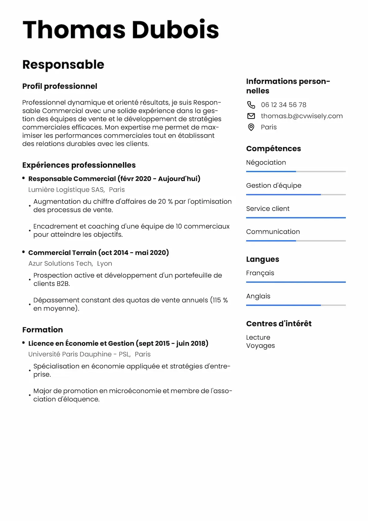 Modèle de CV professionnel
