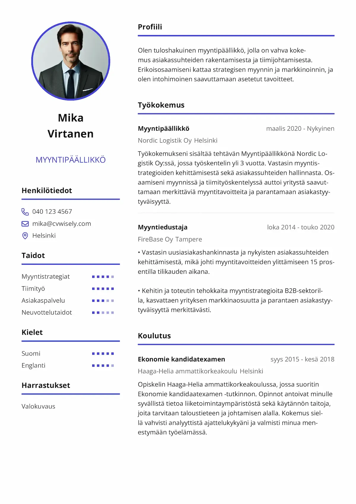 Moderni minimalistinen CV-pohja