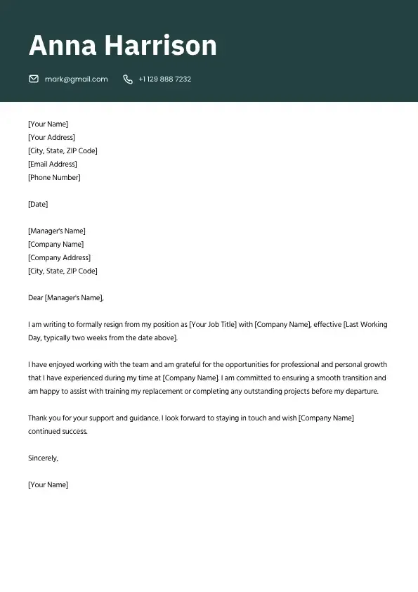 Resignation letter template